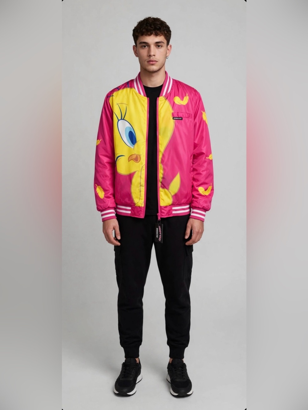 Members Only Tweety Bird Y2K Bomber Jacket XL Juniors Pink Yellow NWT